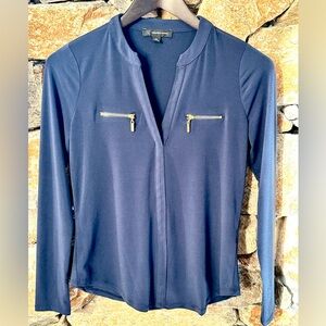 INC International Concepts Navy Blouse with Zipper Details
